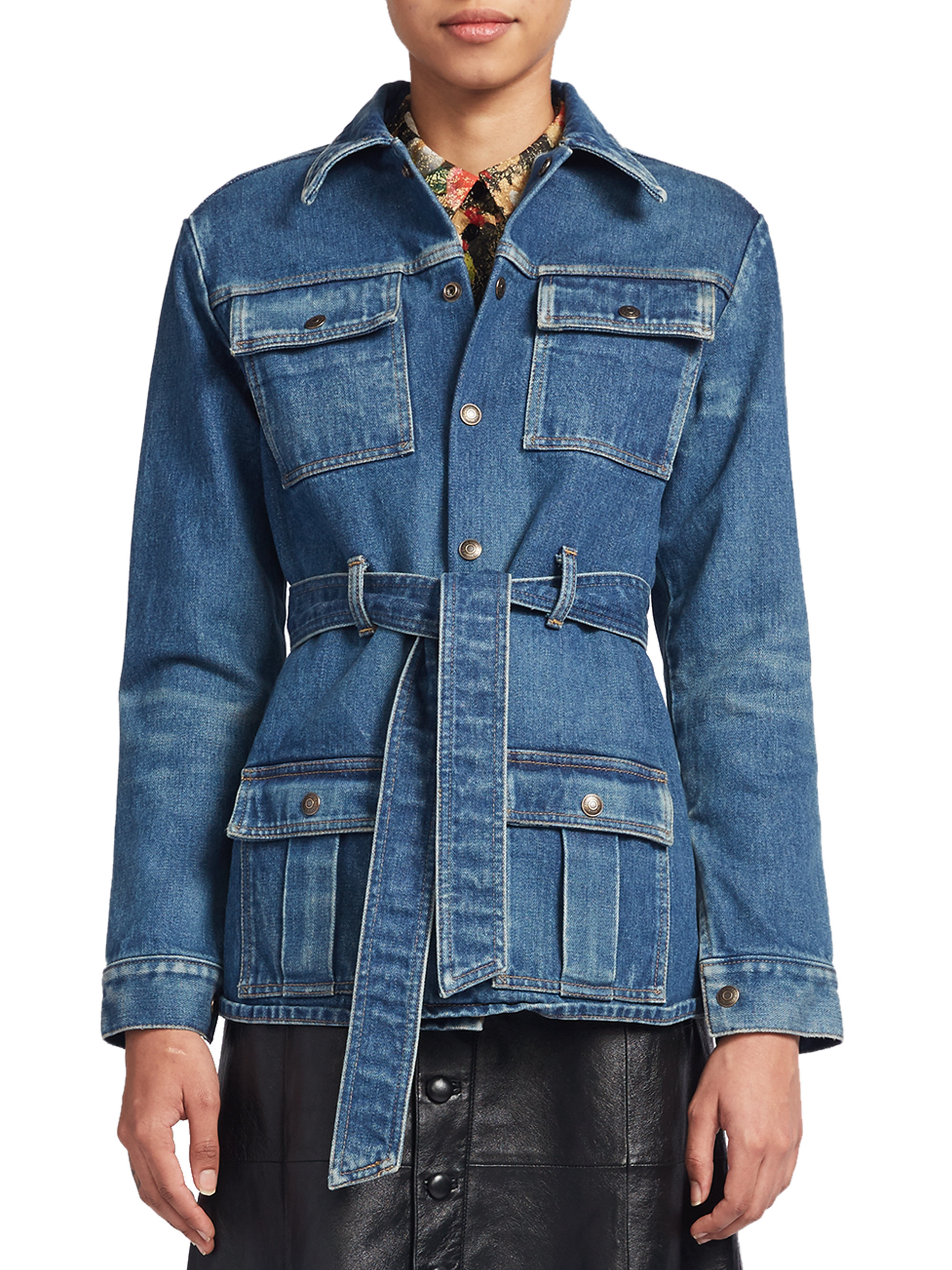 Saint Laurent Belted Denim Jacket in Denim Blue (Blue) - Lyst